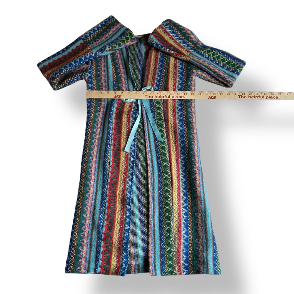Vintage Psychedelic Knit Duster Cardigan Rainbow ZigZag Stripe Bell Sleeve XS-S - Picture 2 of 4
